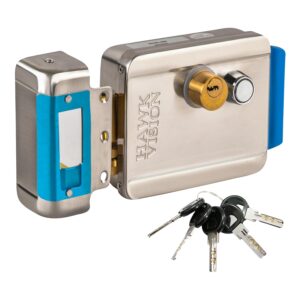 Hawk Vision Electronic Main Door Lock | Double Door Compatible | Stainless Steel Body with 5 Computerized Keys | 12-24V DC Powered High-Security Lock for Homes, Offices, Shops & Apartment Entrances
